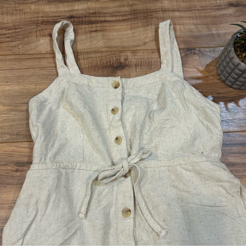 Lucky Brand Tan Midi Dress Tie Front and Pockets Size Medium Petite - Picture 3 of 9